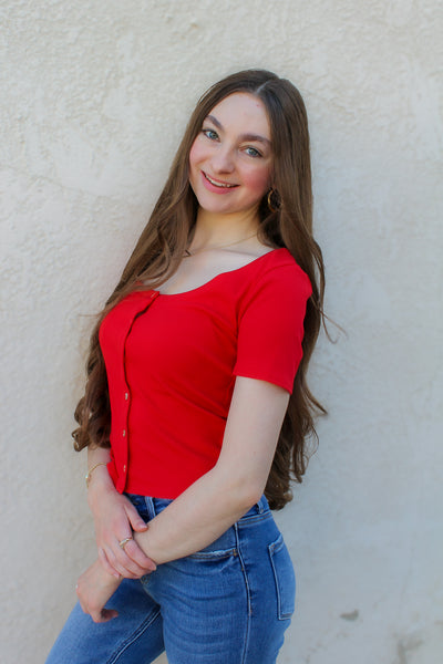 Ella Button Down Top / Strawberry Red