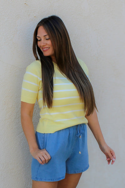 Washed Chambray Denim Tie Shorts