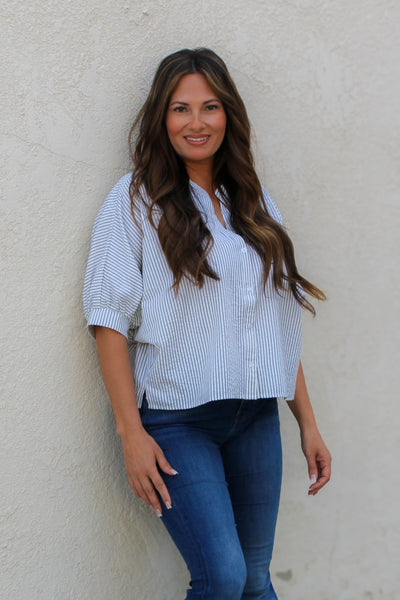 Sage Pinstripe Seersucker Blouse