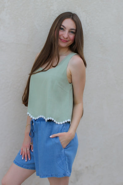 Aloe Linen Square Neck Tank