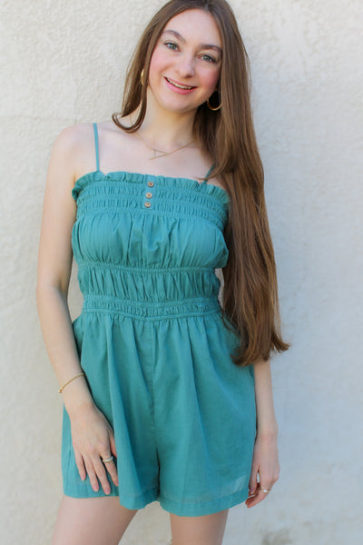 Birmingham Cotton Romper / Teal Green