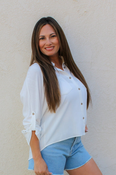 Diana Linen Dolman Blouse / Off White