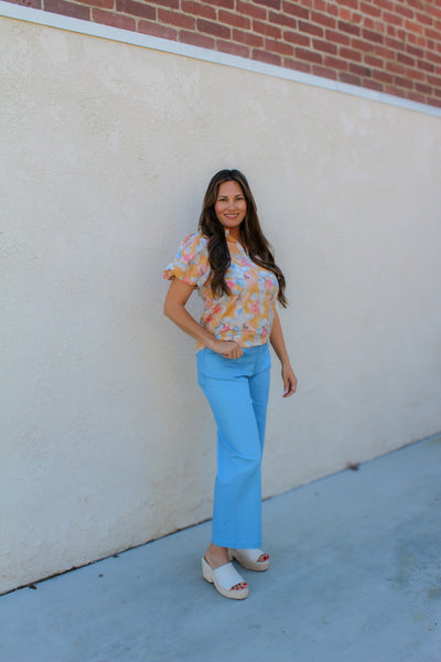 Jo Cropped Summer Pants / Carnation Blue
