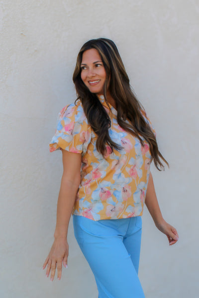 Tangerine Floral Blouse