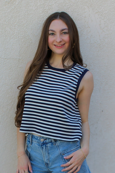 Navy Summer Ribbed Tank