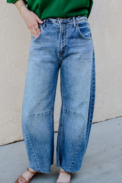 The Seamed Barrel Jean by Just Black Denim / Light Denim