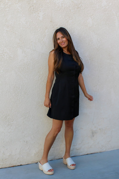 Bessie Button Mini Dress / Black