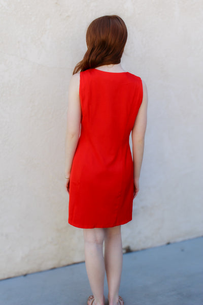 Bessie Button Mini Dress / Red