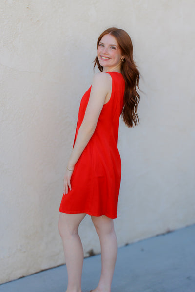 Bessie Button Mini Dress / Red