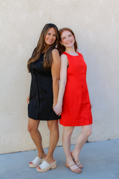 Bessie Button Mini Dress / Black