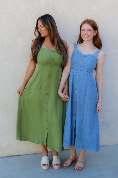 Olive Sweetheart Denim Dress