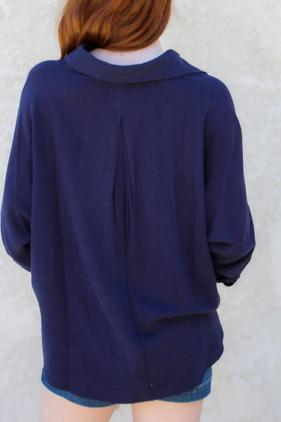 Diana Linen Dolman Blouse / Navy