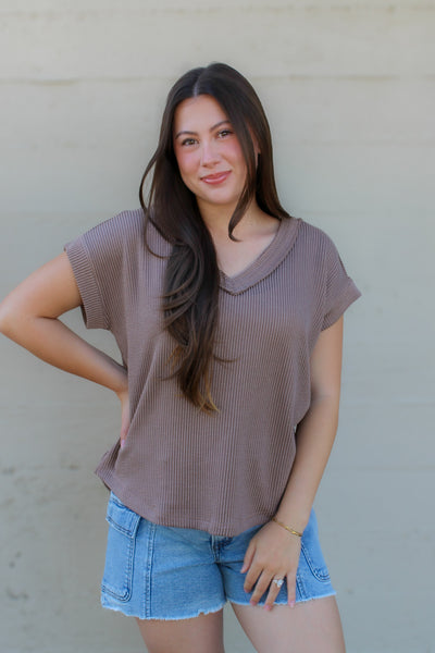 Mocha Rib Knit Top