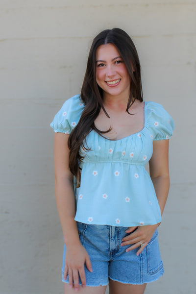 Daisy Dreams Puff Sleeve Blouse / Teal