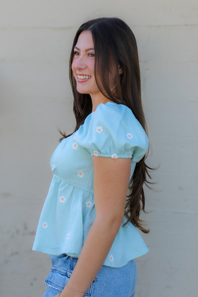 Daisy Dreams Puff Sleeve Blouse / Teal