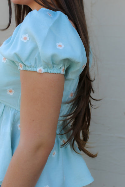 Daisy Dreams Puff Sleeve Blouse / Teal