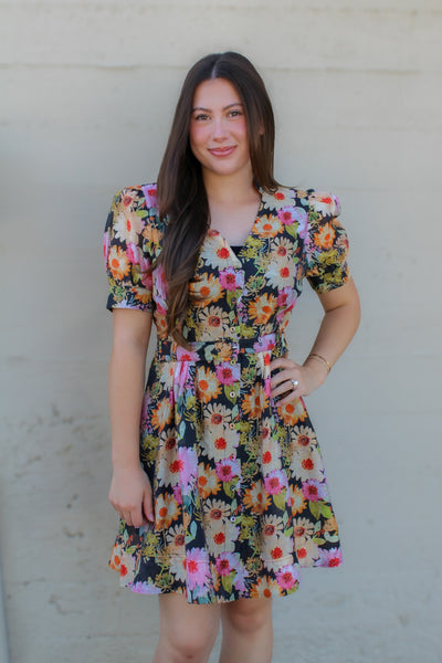 Midnight Floral Belted Dress