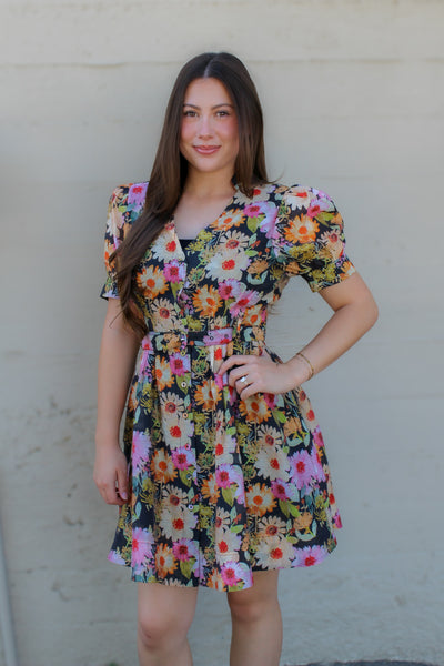 Midnight Floral Belted Dress