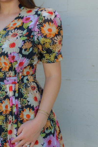 Midnight Floral Belted Dress