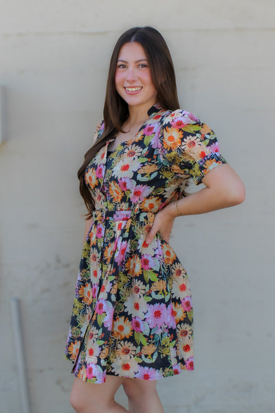 Midnight Floral Belted Dress