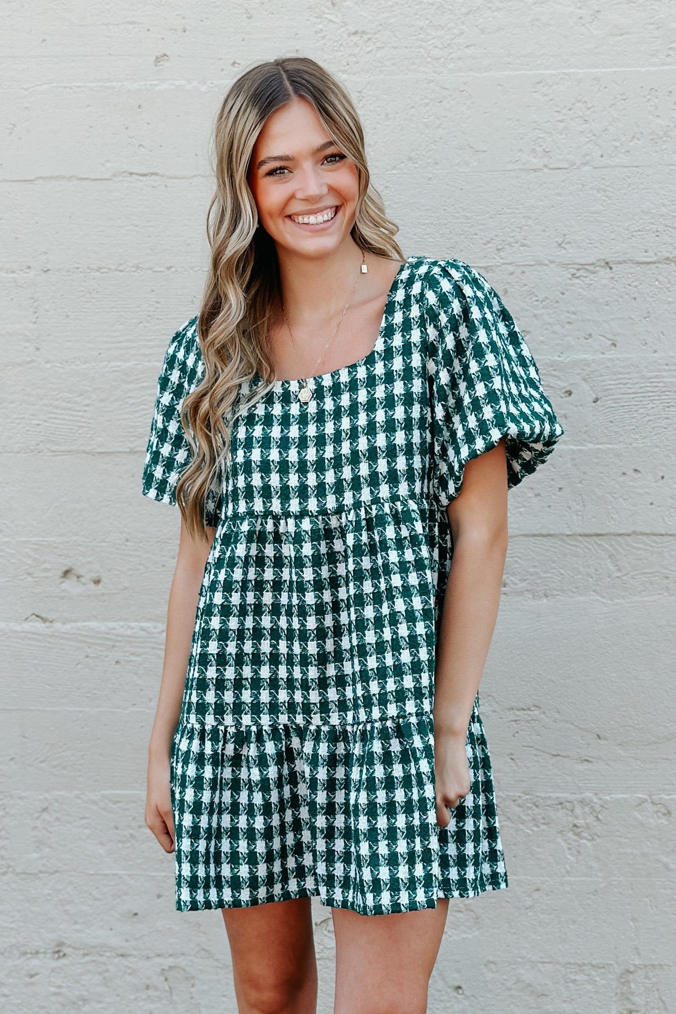 Emerald Envy Houndstooth Dress
