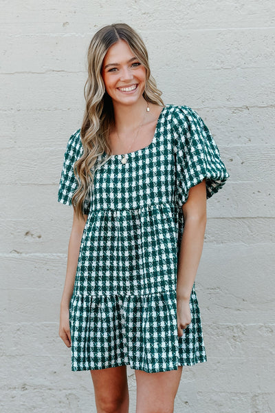 Emerald Envy Houndstooth Dress