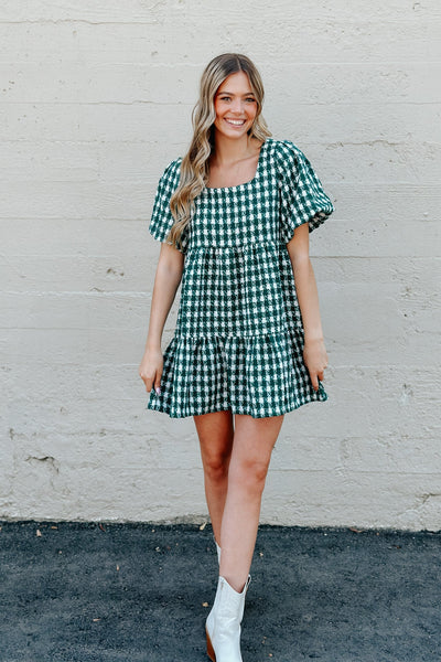 Emerald Envy Houndstooth Dress