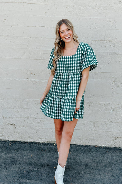 Emerald Envy Houndstooth Dress