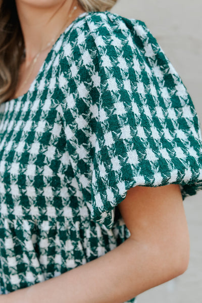 Emerald Envy Houndstooth Dress