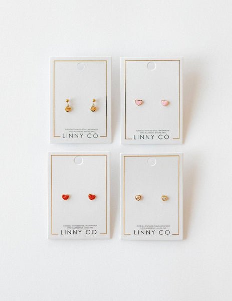 Linny Co. Nora Heart Pink Screwback Stud Earrings