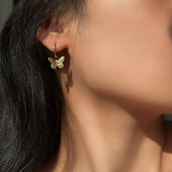 Faye Butterfly Gold Huggie Charm Earrings