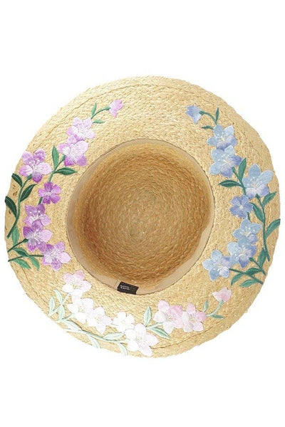 Blossom Floral Embroidered Straw Boater
