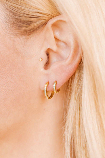 Scarlett Huggie Earrings Hoop Gold 8mm CZ