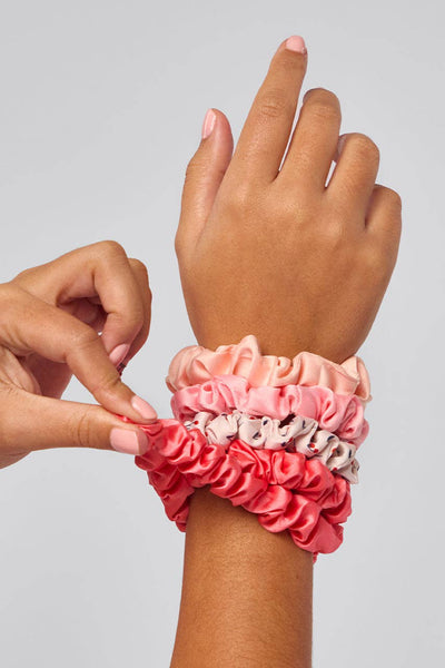 Ruched Satin Scrunchies Set / Cherry Blossom