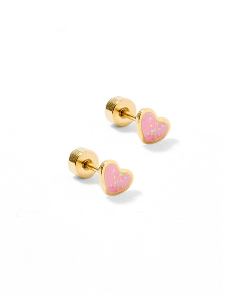 Linny Co. Nora Heart Pink Screwback Stud Earrings