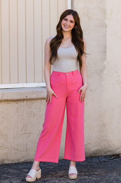 Hibiscus Pink Linen Pants