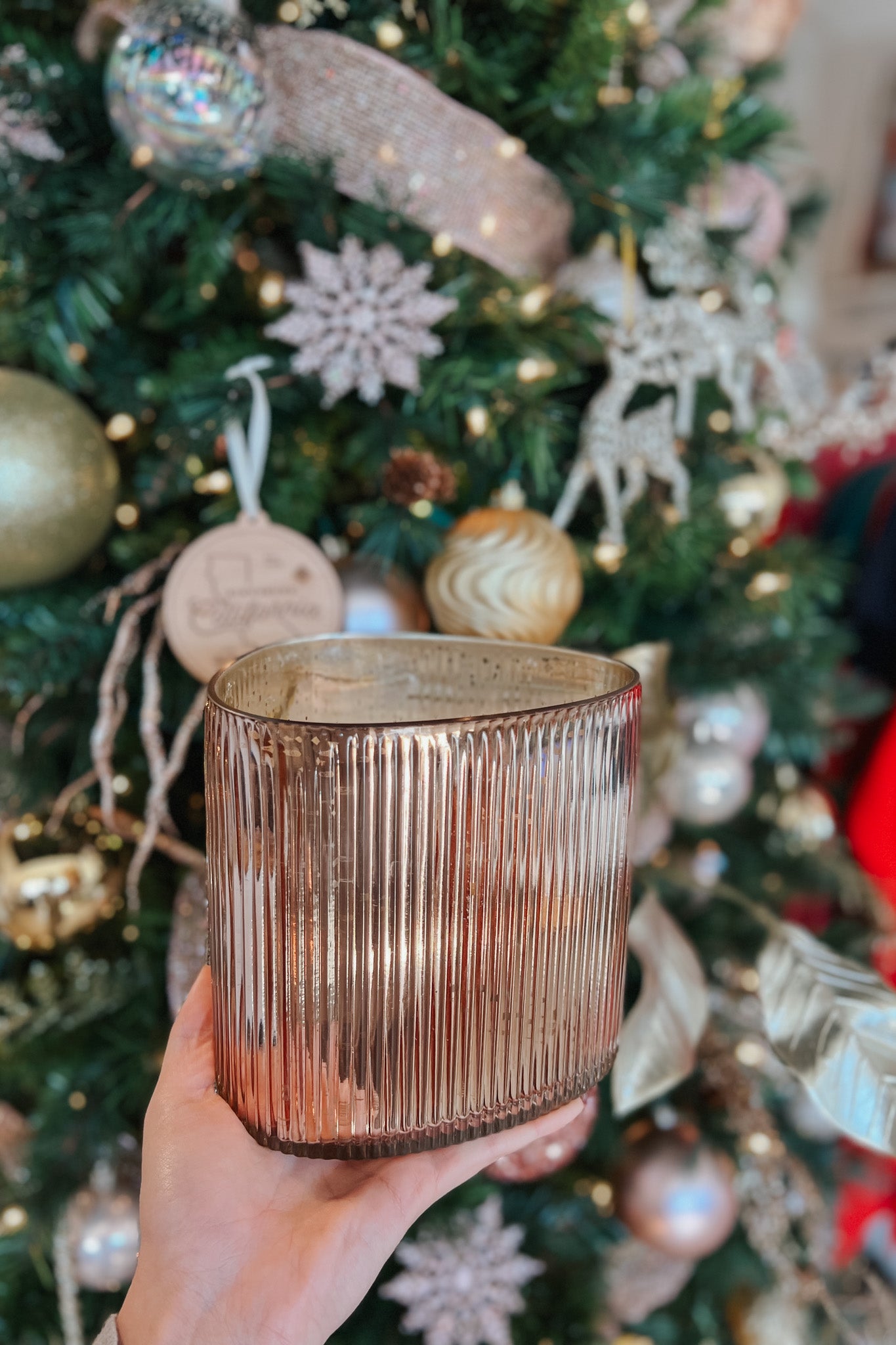 Pink Pine Glitz Large Glass Candle